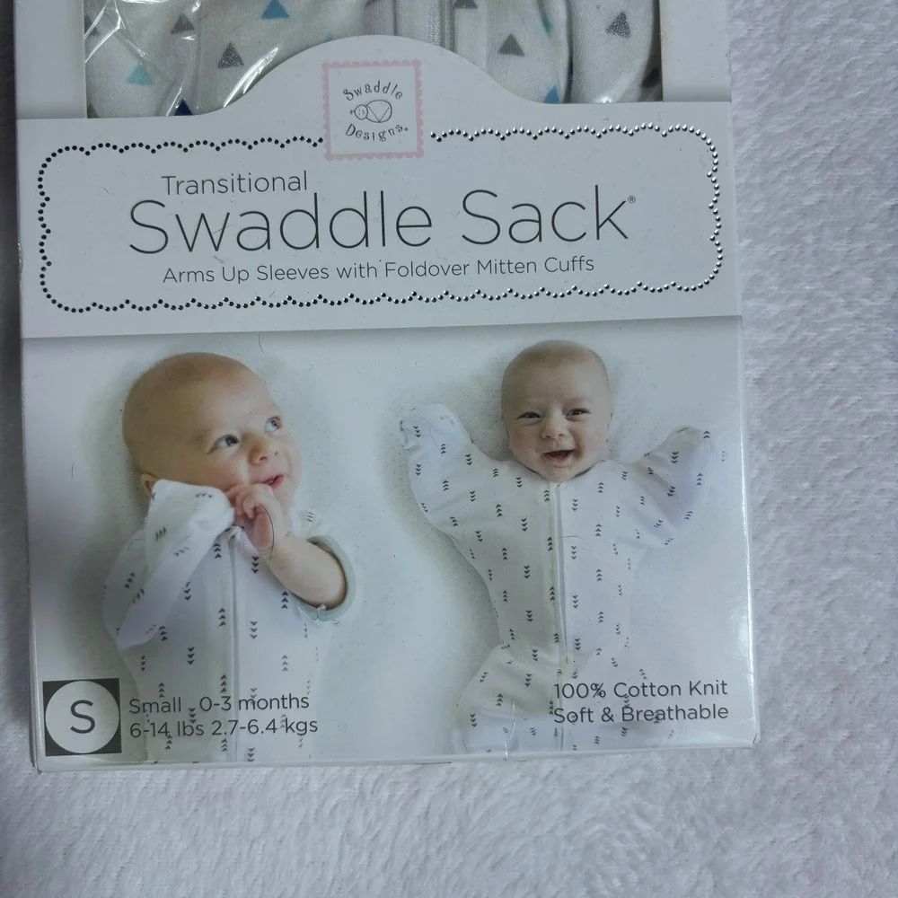 SwaddleDesigns Transitional Swaddle Sack Baby Small White Blue New Mitten Cuffs